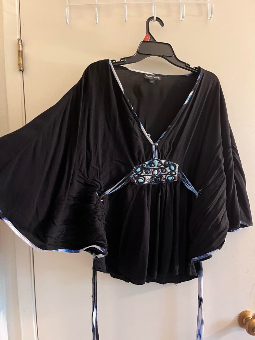 Rampage Black Tunic Top with Blue Embellished Waist